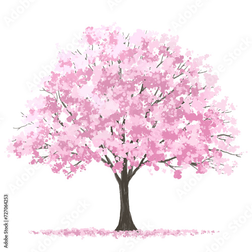 Vector watercolor blooming flower tree or forest side view isolated on white background for landscape and architecture drawing,elements for environment or and garden,Sakura tree for section ,Set of fl