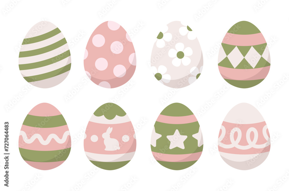 Easter eggs with ornament isolated on white background. Cute modern pastel cartoon. Design elements for seasonal holiday decoration. Vector illustration art. Easter eggs with ornament isolated on white background. Cute modern pastel cartoon. Design elements for seasonal holiday decoration. Vector illustration art.