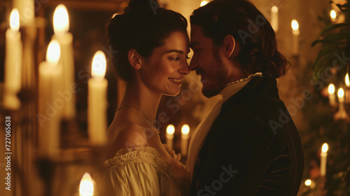 A captivating and romantic image featuring two individuals connecting with an intensity that transcends time, as the candlelight adds to the enchanting ambiance.