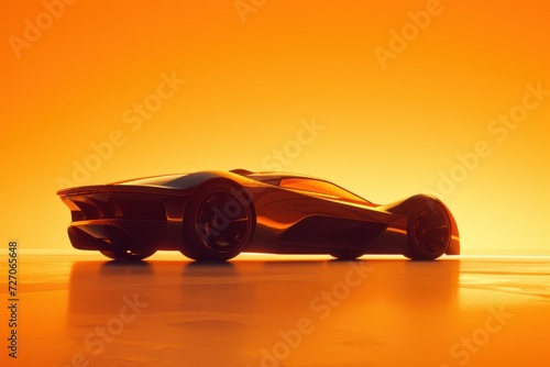 Silhouette of a Sports Car Against a Vibrant Orange Background in a Studio Setting photo