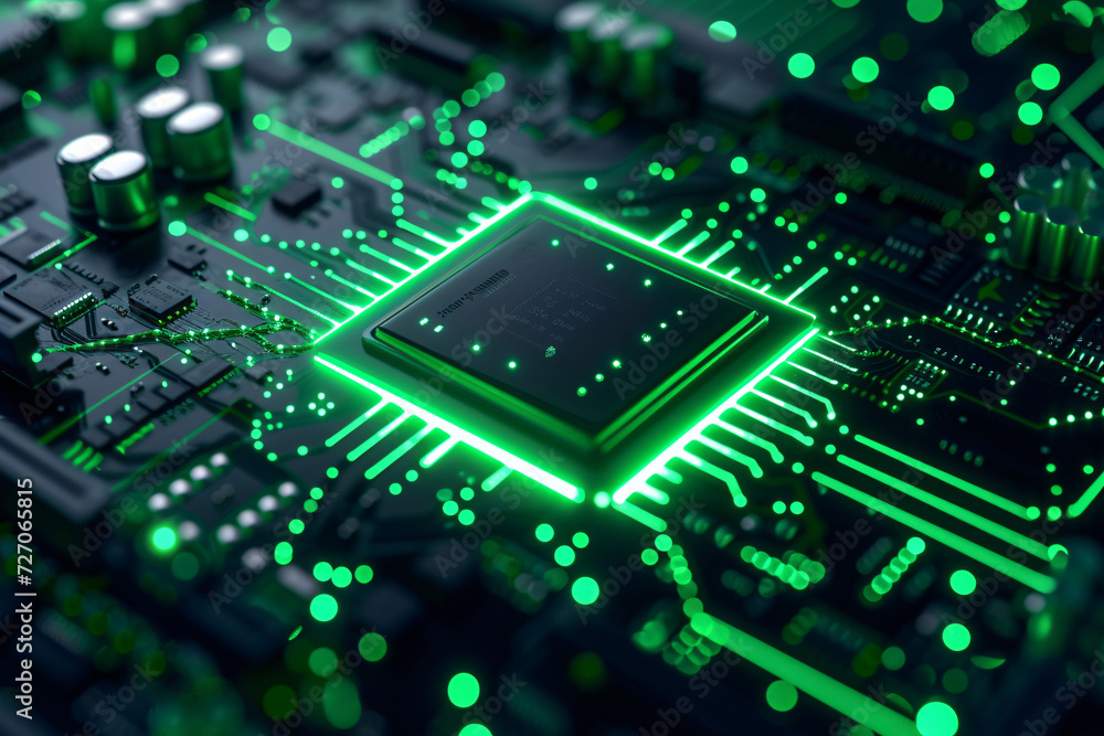 CPU Neon Flow: A Futuristic Representation of Advanced Technology with Green Data Flowing Across a Microchip and Motherboard CPU Neon Flow: A Futuristic Representation of Advanced Technology with Green Data Flowing Across a Microchip and Motherboard