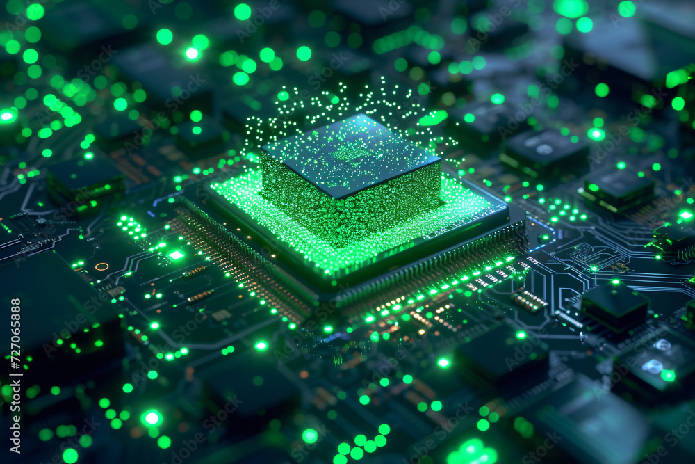 CPU Neon Flow: A Futuristic Representation of Advanced Technology with Green Data Flowing Across a Microchip and Motherboard CPU Neon Flow: A Futuristic Representation of Advanced Technology with Green Data Flowing Across a Microchip and Motherboard