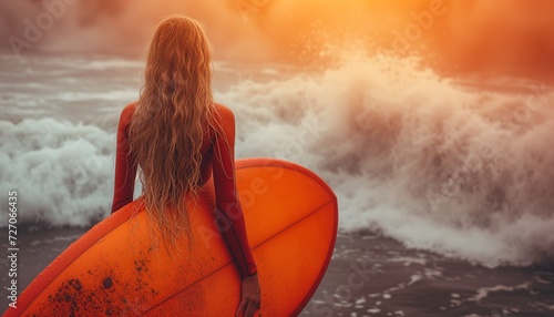 Woman with Surfboard on Beach Shore © yevgeniya131988
