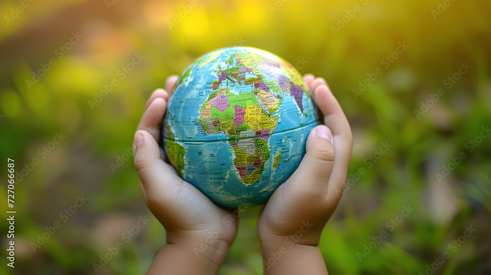 World environment Day concept. Child hand's who is holding carry the World. Protect our globe. Copy space. World environment Day concept. Child hand's who is holding carry the World. Protect our globe. Copy space.