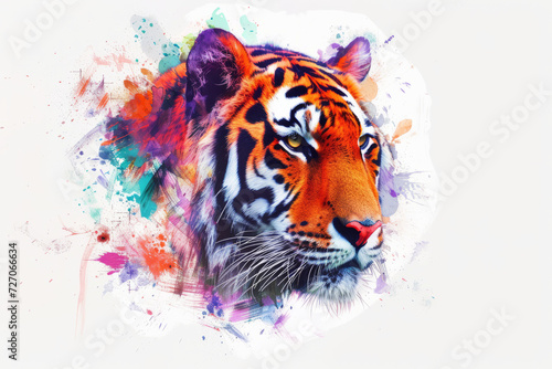 Close up tiger face. Paint drawn illustration.