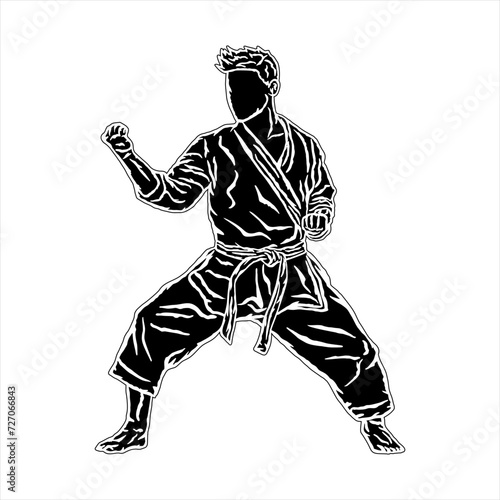 line art silhouette vector karate technique pos logo icon