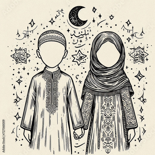 Muslim cuple, Muslim 2d cuple, muslim husbend wife, husbend and wife cartoon, muslim cuple, love, love, halal love photo