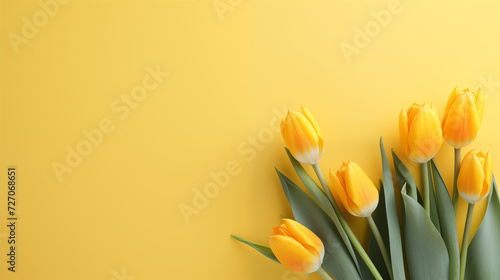 yellow tulips on a yellow background, minimalism, tulips background, yellow tulips wallpaper, spring flowers, tulip, flowers gift