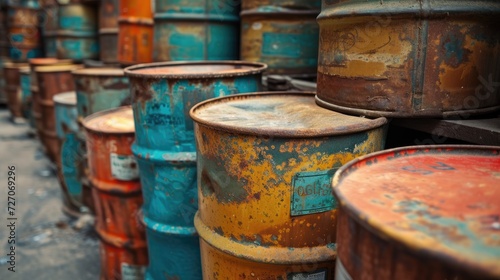 Polluting barrels containing petroleum products and toxic chemicals, posing environmental hazards. © Murda