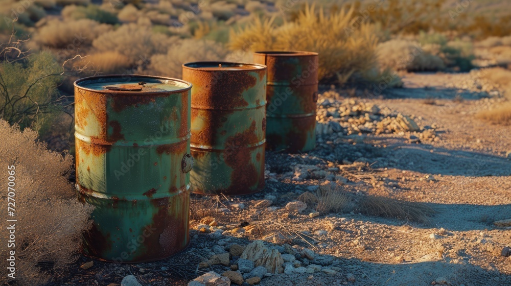 Barrels filled with petroleum products and toxic chemicals, contributing to environmental pollution and toxicity. Barrels filled with petroleum products and toxic chemicals, contributing to environmental pollution and toxicity.