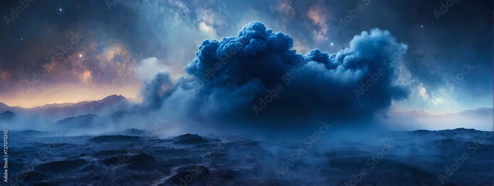 Royal blue nebula mist drifting along the ground, infusing the scene with majestic and cosmic energy. 2 - obrazy, fototapety, plakaty 