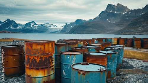 Toxic waste stored in barrels, representing a threat to the environment and public health. photo