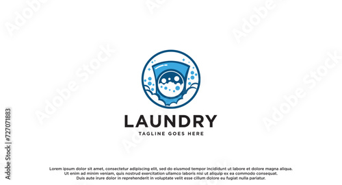 laundry logo in shades of blue and white  with bubbles for washing clothes. clothes  Washing Machine and Bubble usable for Laundry Business logos template