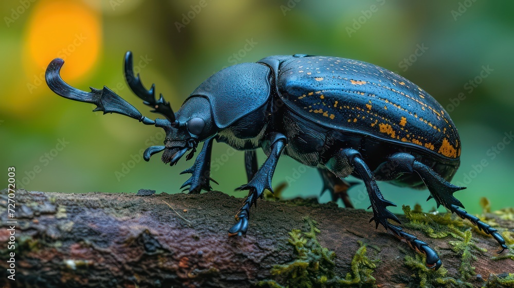 Close up black rhinoceros beetle in nature Close up black rhinoceros beetle in nature