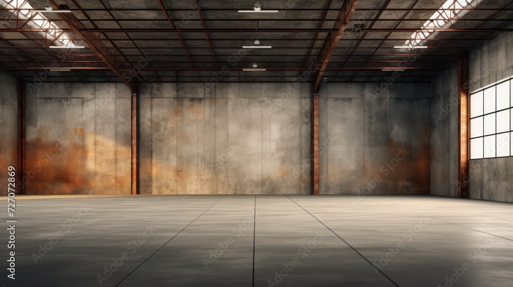 Empty factory interior or vacant warehouse