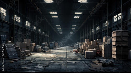 A warehouse filled with cargo, awaiting action in an empty space. photo