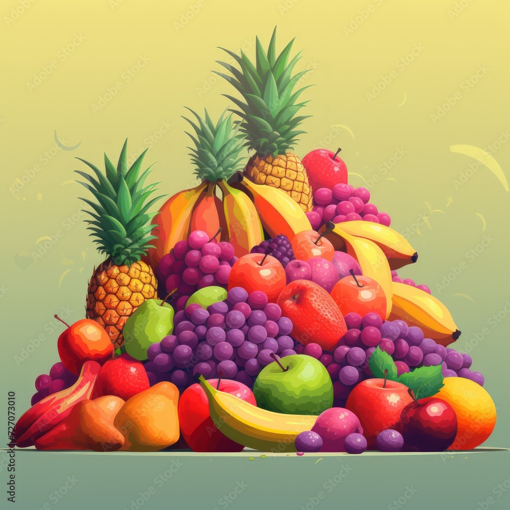 Vivid and detailed illustration of fresh fruits