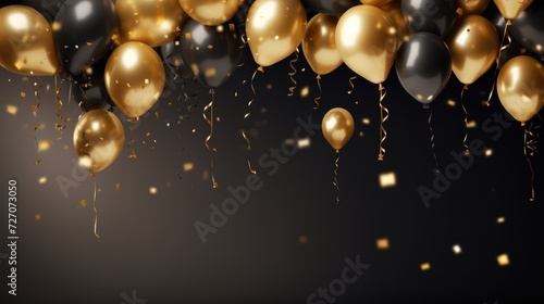 Gold and black balloons on a black background