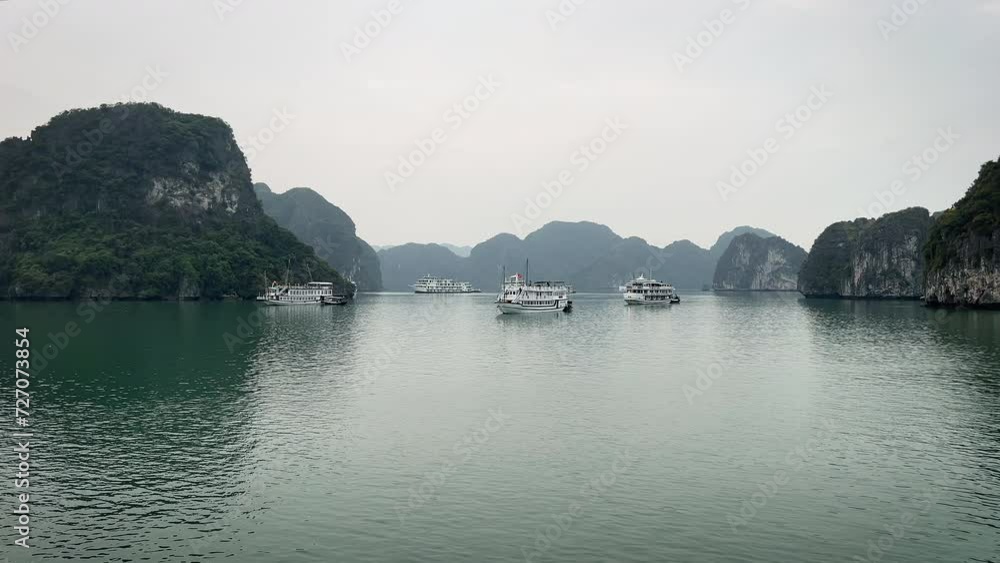 HaLong Bay, Vietnam, Asia world attraction, Travel and Tourism Destination. 4k view from ship HaLong Bay, Vietnam, Asia world attraction, Travel and Tourism Destination. 4k view from ship