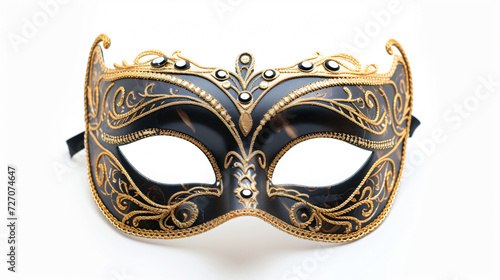 A stunning, intricately designed opera carnival mask, beautifully adorned with feathers and jewels, isolated on a crisp white background. Perfect for adding a touch of elegance and mystery t © stocker