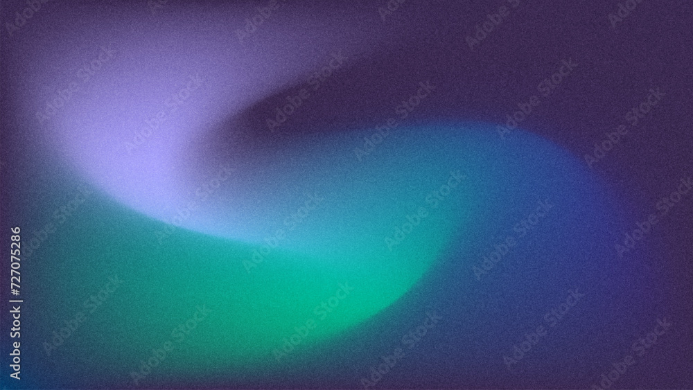 Blurred dark green, violet, blue color gradient abstract background. Grainy Noise Texture overlay. Retro design Wallpaper