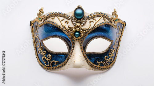 A striking opera carnival mask, with exquisite details and vibrant colors, stands out against a clean white background. Perfect for adding an air of mystery and elegance to any project or de