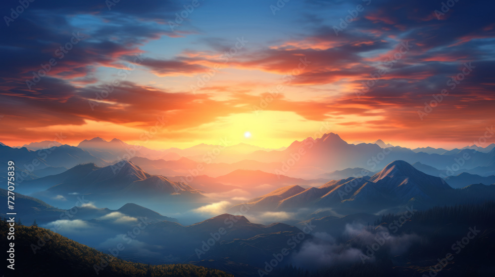 Mountain Sunrise Elegance, Light Bronze and Azure Hues Mountain Sunrise Elegance, Light Bronze and Azure Hues