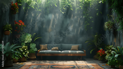 minimalist miniature room background, dark colours, nature, cosmos stylize, for photo studio