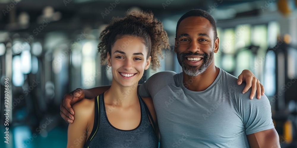Portrait of smiling African-American man and woman at the gym Portrait of smiling African-American man and woman at the gym