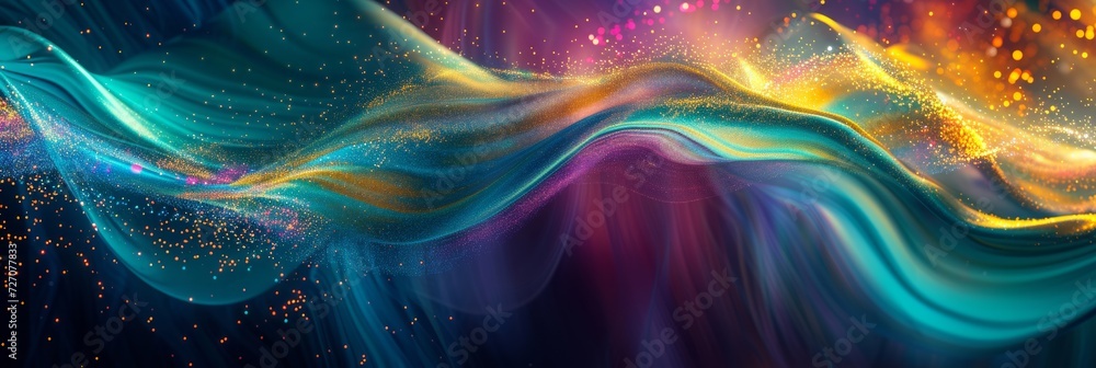 Big data analysis abstract background, where a wave of vibrant colors represents varying data sets, ebbing and flowing in a visual representation of data analysis and interpretation. - obrazy, fototapety, plakaty 