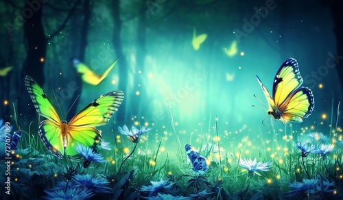 Whimsical Butterflies Fluttering Amidst the Mystic Woods. Made with Generative AI Technology