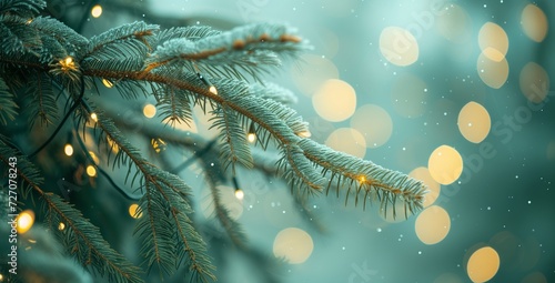 Serene Holiday Bliss - Snow-Dusted Pine with Golden Fairy Lights