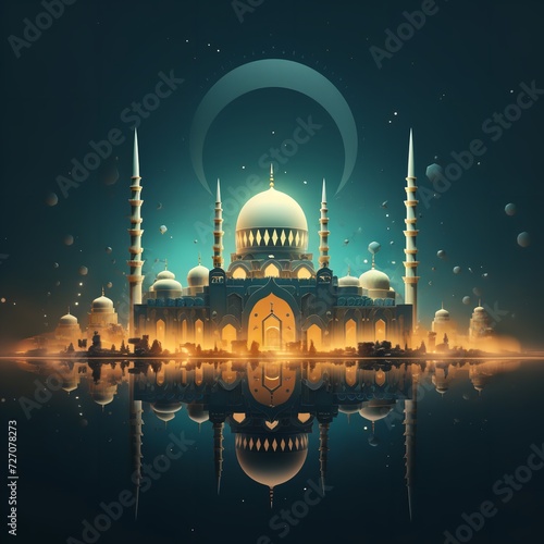 Muslim holy month Ramadan Kareem concept mosque in the night