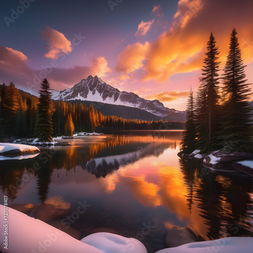 Serene Winter Lake Surrounded by Snow-Capped Mountains