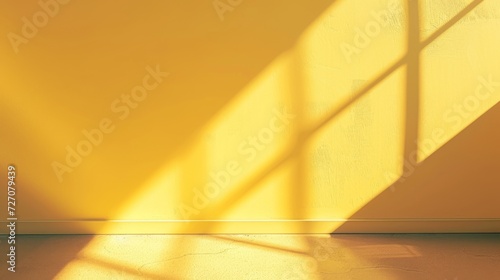 Yellow wall with shadows. Geometric shadow on yellow wall. Minimal interior background  pastel color  soft light