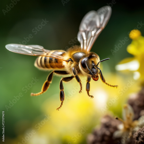 honey bee flying towards camera. © mindstorm
