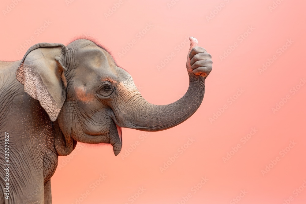 Elephant showing thumb up. AI generative art