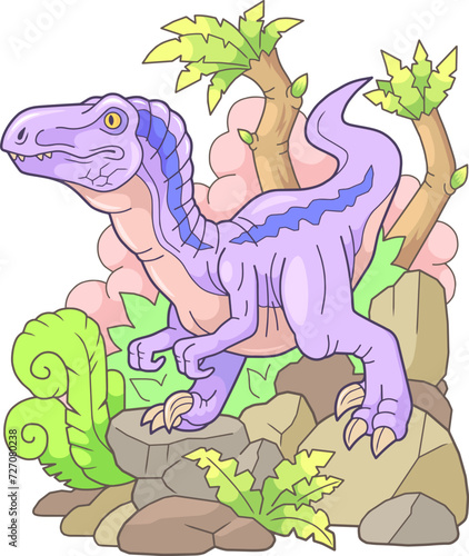 predatory prehistoric dinosaur velociraptor, illustration design