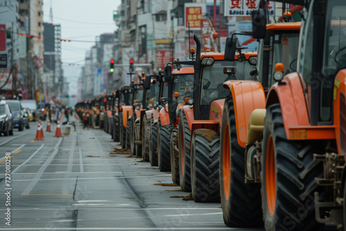 Tractors Blocking City Streets and Causing Traffic Jams - Generative AI.