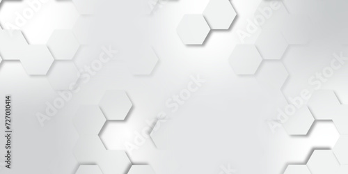 Fototapeta Naklejka Na Ścianę i Meble -  Abstract hexagon background. Futuristic abstract honeycomb mosaic white technology background. Surface polygon pattern with glowing hexagon paper texture and futuristic business. graphic concept.


