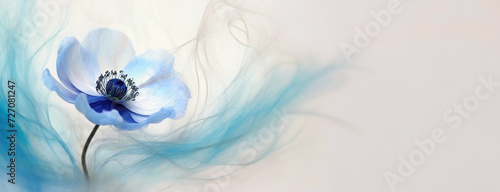 Panel kuchenny z motywem Anemon i dym, jasna tapeta w niebieskie kwiaty, puste miejsce