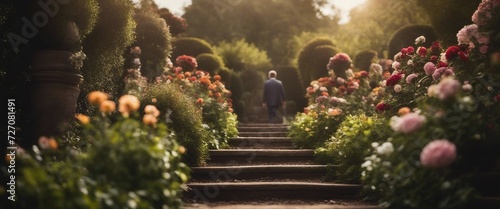 Fototapeta Naklejka Na Ścianę i Meble -  Stairway leading up to a flowerbed.