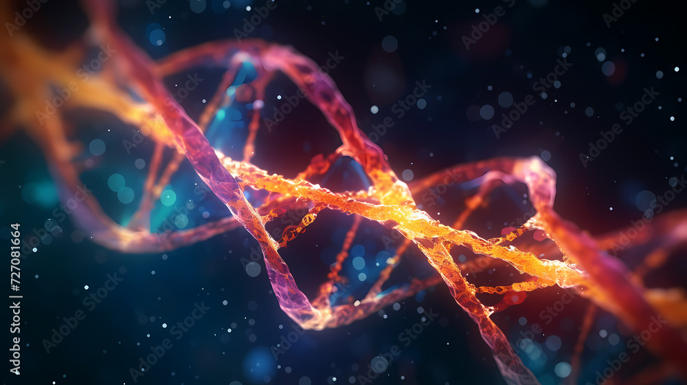 3D rendering genetic diagram of human DNA under microscope 3D rendering genetic diagram of human DNA under microscope