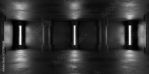 a dark concrete empty Room 3d render illustration