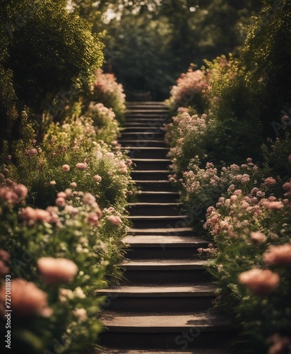 Stairway leading up to a flowerbed.