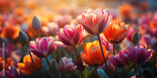 Colorful tulip garden flower background. Floral spring wallpaper, banner.  #727083096