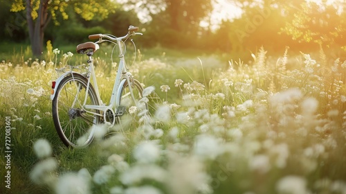 White bicycle in fresh summer park photo