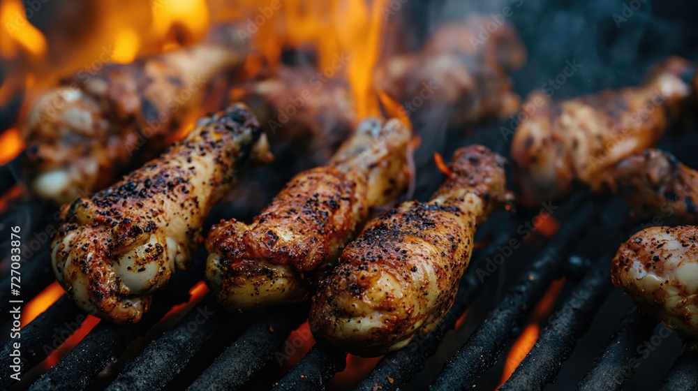 Spicy chicken legs are grilled on a wire rack