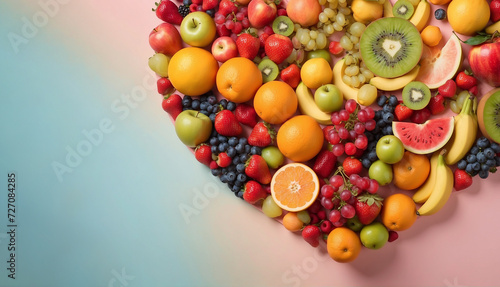 fruit heart. various fruits in the shape of a heart. copy space