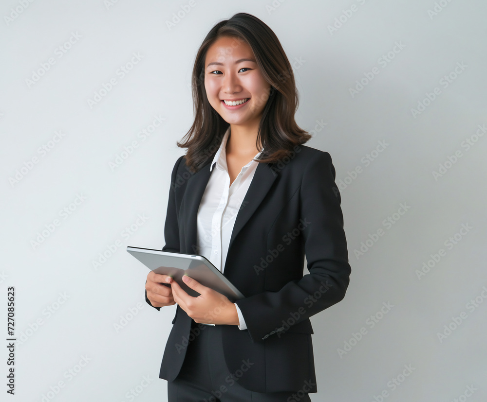 asian business woman wearing black blazer and white shirt asian business woman wearing black blazer and white shirt